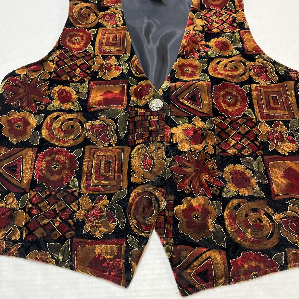 Vintage California Connection Vest Womens 20 Dark Velvet Floral Metallic Outline - Picture 3 of 8